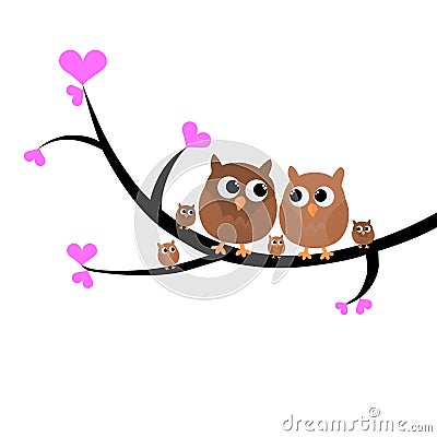 A colorful lovely owl family sitting in a tree vector illustration Vector Illustration