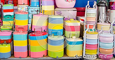 Colorful lunch boxes Stock Photo