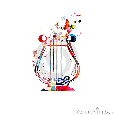 Colorful Lyre with Butterflies Vector Illustration