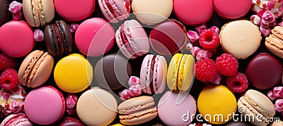 Colorful macaron cake with minimal concepts pattern, top view flat lay, sweet macaroon decorations Stock Photo