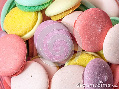 Colorful macaron cookies in glass bowl Stock Photo