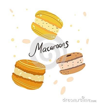 Colorful macaroons cookies. Menu dessert Vector Illustration