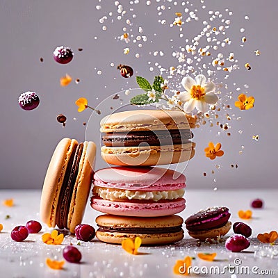 Colorful macaroons, sweet french pastry dessert Stock Photo