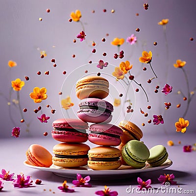 Colorful macaroons, sweet french pastry dessert Stock Photo