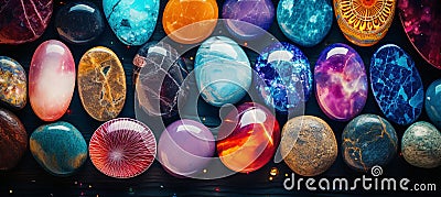 Colorful and magical gemstones on black background for jewelry and crystal healing concepts Stock Photo