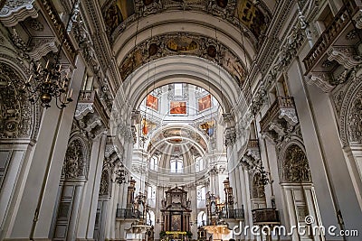 Colorful main nave of Salzburg cathedral-Austria Editorial Stock Photo