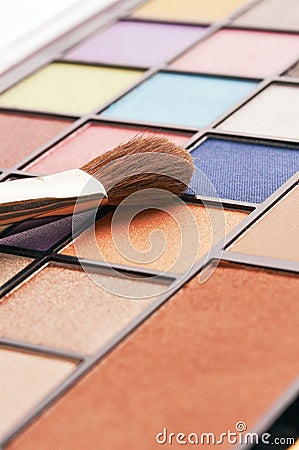 Colorful make up set and brush Stock Photo