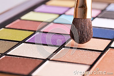 Colorful make up set and brush Stock Photo