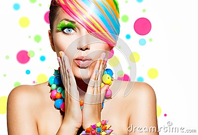 Colorful Makeup, Hair and Accessories Stock Photo