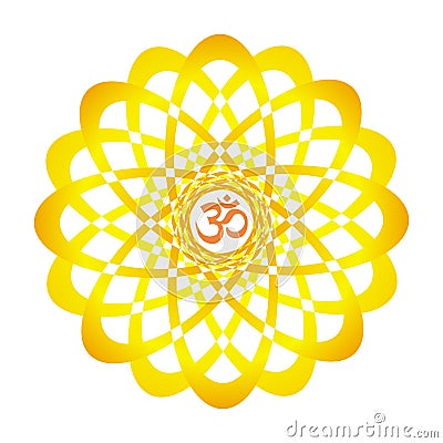 Colorful mandala with Aum / Om / Ohm sign. orange, yellow colors. Vector Illustration