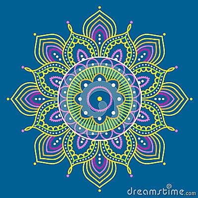 Colorful mandala on blue background, illustration Vector Illustration