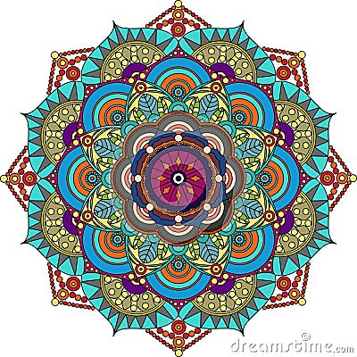 Colorful mandala, purple, green, gray, gold colors Vector Illustration