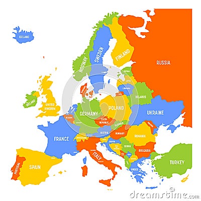 Colorful map of Europe Vector Illustration