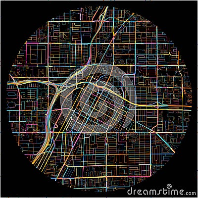 Colorful Map of LasVegas, Nevada with all major and minor roads Vector Illustration