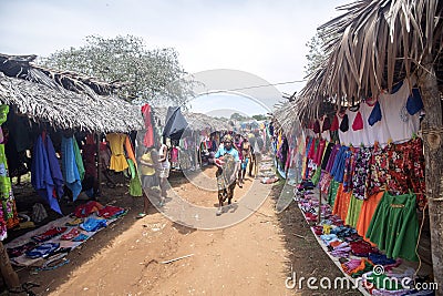 Colorful marketplaces on the main road, near Antsohihy, Madagascar Editorial Stock Photo