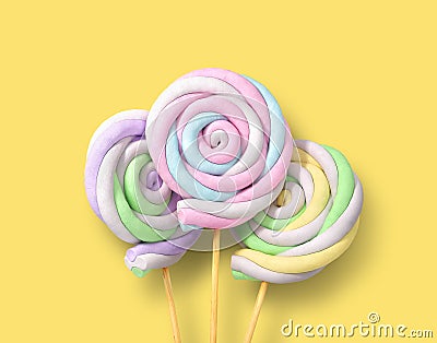 Colorful marshmallows in form of spiral on the sticks Cartoon Illustration
