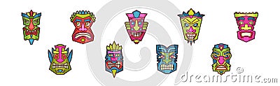 Colorful Mask of African and Polynesian Tribe Vector Set Vector Illustration