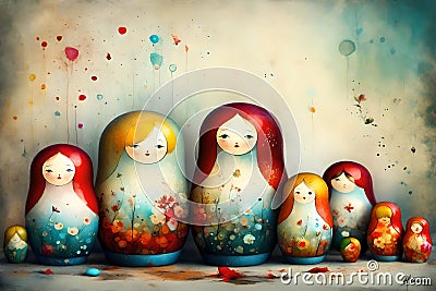 Colorful Matryoshka Dolls Family Background Cartoon Illustration