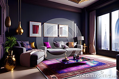 Colorful and matured living room generated by Ai Stock Photo