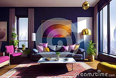 A colorful and matured living room Stock Photo