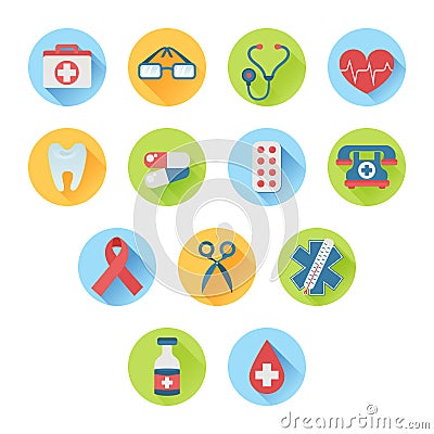 Colorful medical icon set flat style Vector Illustration