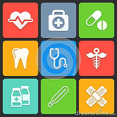 Colorful medical icons for web and mobile. Vector Vector Illustration