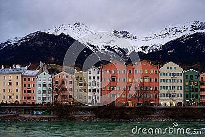 Colorful Medieval Houses of Mariahilf in Innsbruck Editorial Stock Photo