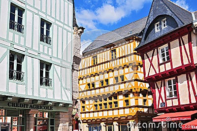 Colorful medieval houses in Vannes Brittany France Editorial Stock Photo