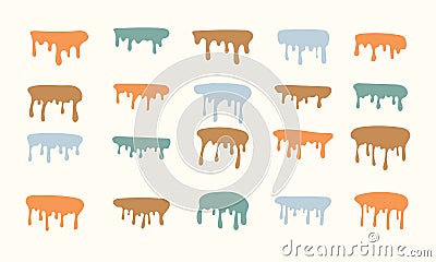 colorful melting drips paint collection. melt drips paint abstract liquid vector elements. border and drips ink set Vector Illustration