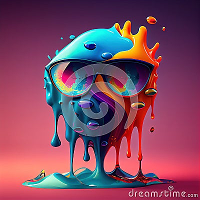 A colorful melting emoji face with sunglasses, Made with Generative AI Stock Photo