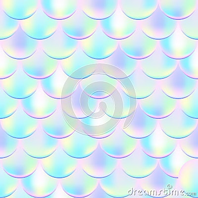 Colorful mermaid seamless pattern with holographic effect. Iridescent mermaid background. Stock Photo