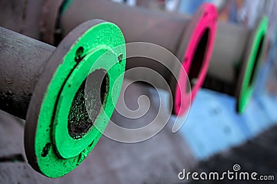 Colorful metal pipes outdoors Stock Photo