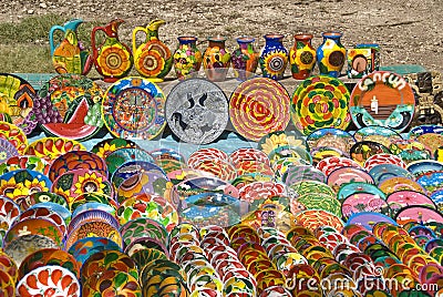 Colorful Mexican pottery art Stock Photo