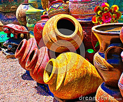 Colorful Mexican Pottery Shop in the Southwest Stock Photo