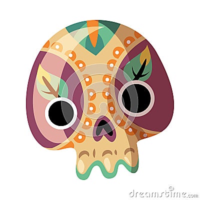 Flat Mexican Skull Cartoon Illustration