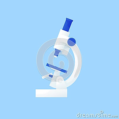 Colorful microscope side view vector flat illustration. Modern medical instrument or equipment for laboratory research Vector Illustration