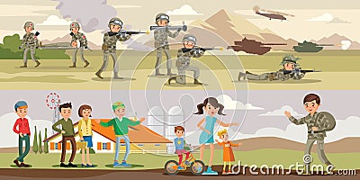 Colorful Military Horizontal Banners Vector Illustration