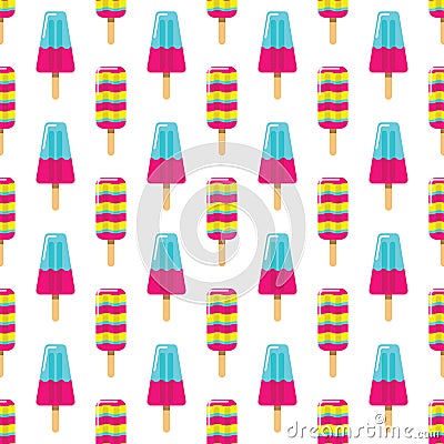 Colorful milk ice cream and fruit ice cream on white background. Seamless pattern summer ice cream background. Vector Illustration