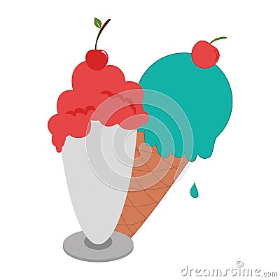 Colorful milk shake and ice cream food Vector Illustration