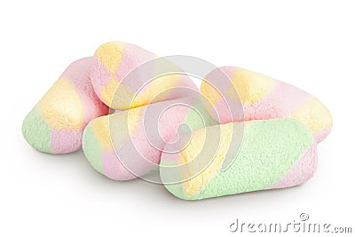 Colorful mini marshmallows isolated on white background with full depth of field Stock Photo