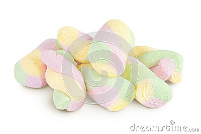 Colorful mini marshmallows isolated on white background with full depth of field Stock Photo