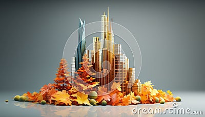 Colorful miniature illustration on the theme of the autumn city,Generated by AI Cartoon Illustration