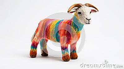 Colorful Miniature Knit Goat Rainbow Sheep With Bold Structural Designs Stock Photo