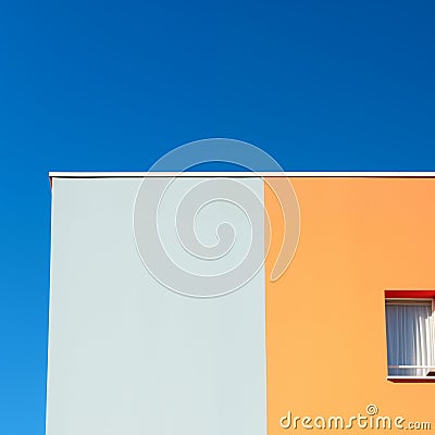 Colorful minimal building with blue sky, clear sky, nature light, Minimal building background. Stock Photo