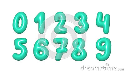 Colorful mint aquamarine balloon digits set. 3d realistic design illustration. Collection for party Cartoon Illustration