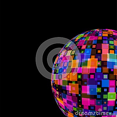 Colorful Mirror Disco Ball on black background template for party club, Events, celebrations, anniversaries vector Vector Illustration