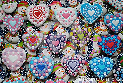 Colorful Mix Of Honey Cookies , Heart and Snowman shaped Stock Photo