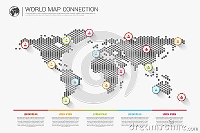 Colorful modern infographic world map connection concept. Vector Vector Illustration