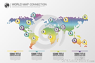 Colorful modern infographic world map connection concept. Vector illustration Vector Illustration