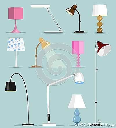 Colorful modern lamps set. Flat style vector illustration. Vector Illustration